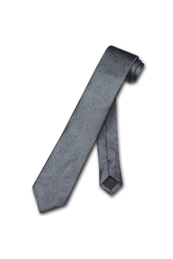 Narrow NeckTie Solid CHARCOAL GREY Paisley 2.5" Skinny Neck Tie