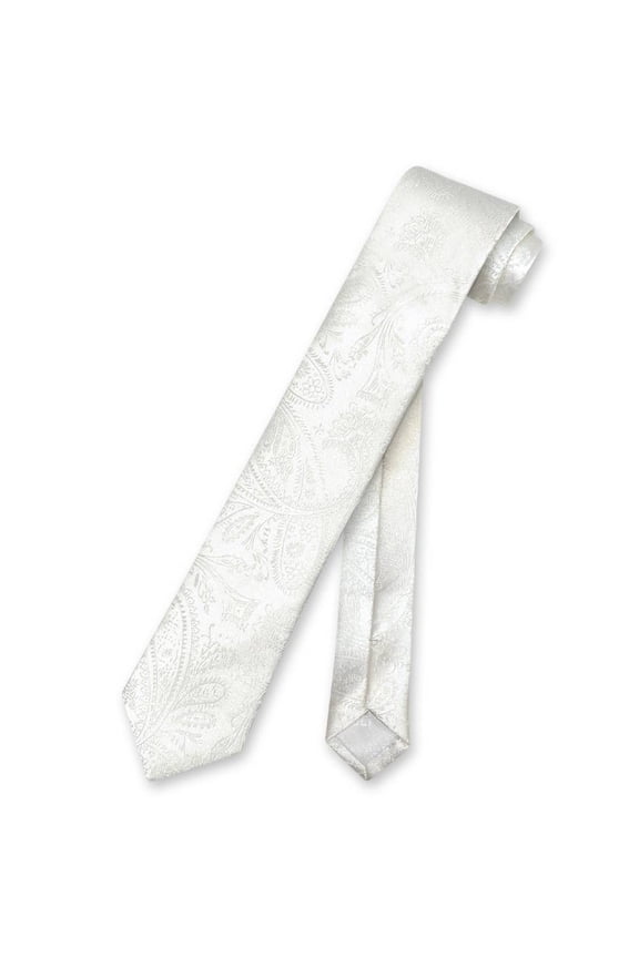 Narrow NeckTie Solid OFF-WHITE Paisley 2.5" Skinny Men's Neck Tie
