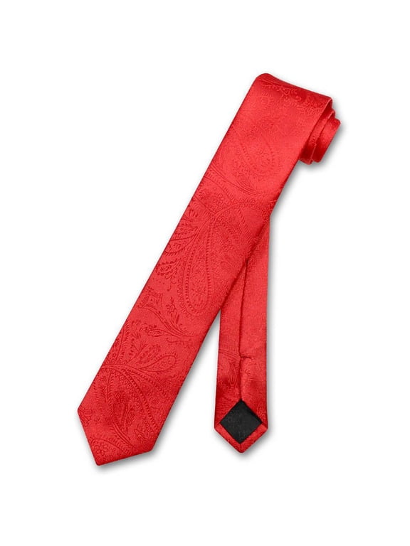 Narrow NeckTie Solid RED Color Paisley 2.5" Skinny Men's Neck Tie