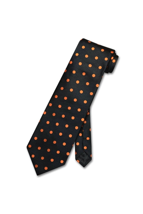 NeckTie BLACK w/ ORANGE Polka Dots Design Men's Neck Tie