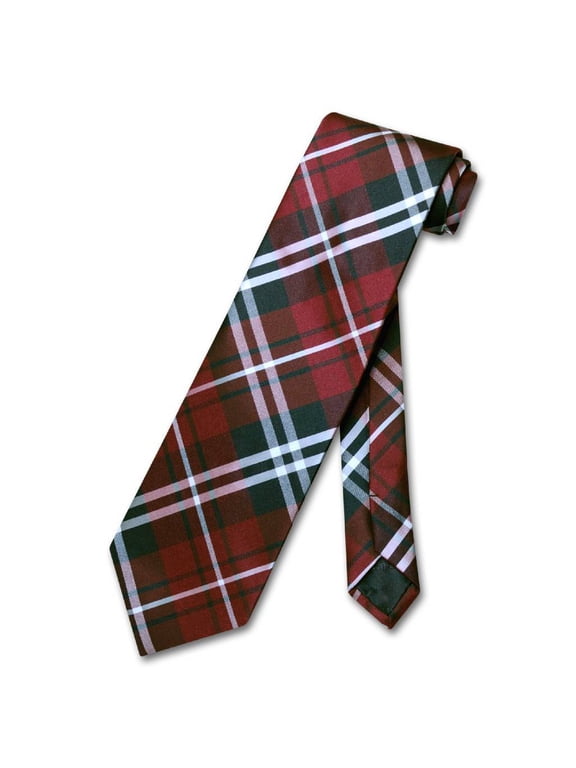 NeckTie Black Burgundy White PLAID Design Men's Neck Tie