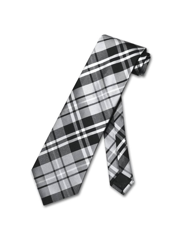 NeckTie Black Gray White PLAID Design Men's Neck Tie