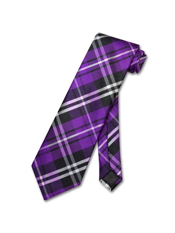 NeckTie Purple Black White PLAID Design Men's Neck Tie