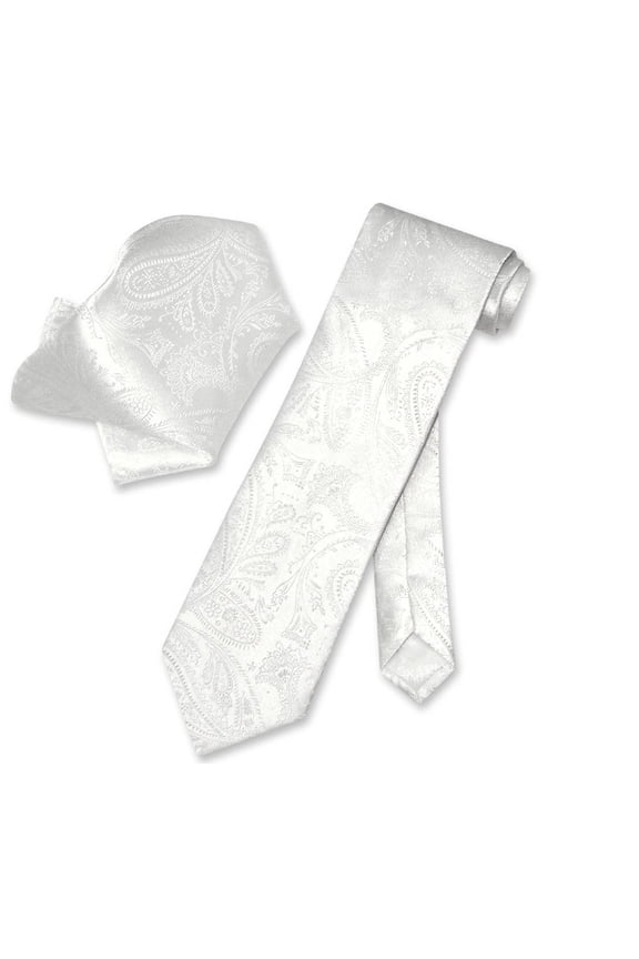 Off-White PAISLEY NeckTie Handkerchief Matching Mens Neck Tie Set