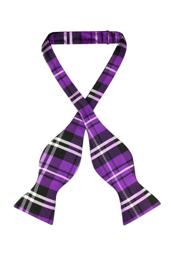 SELF TIE BowTie Black Purple White Color PLAID Men's Bow Tie