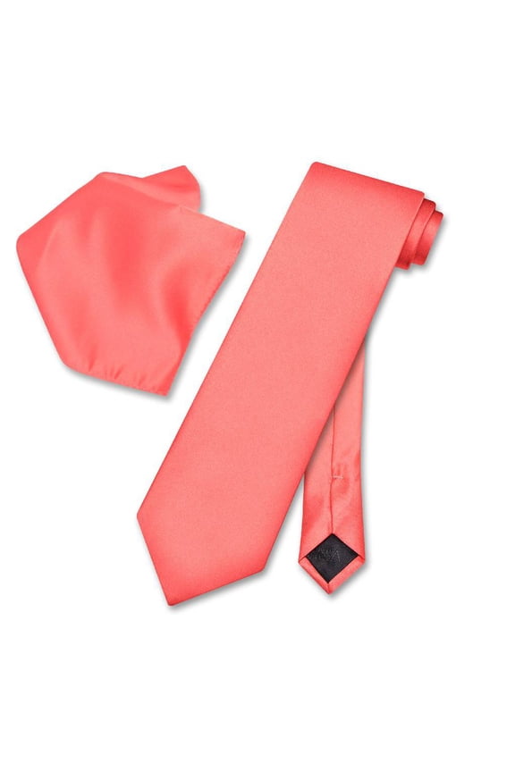 Solid CORAL PINK Color NeckTie & Handkerchief Men's Neck Tie Set