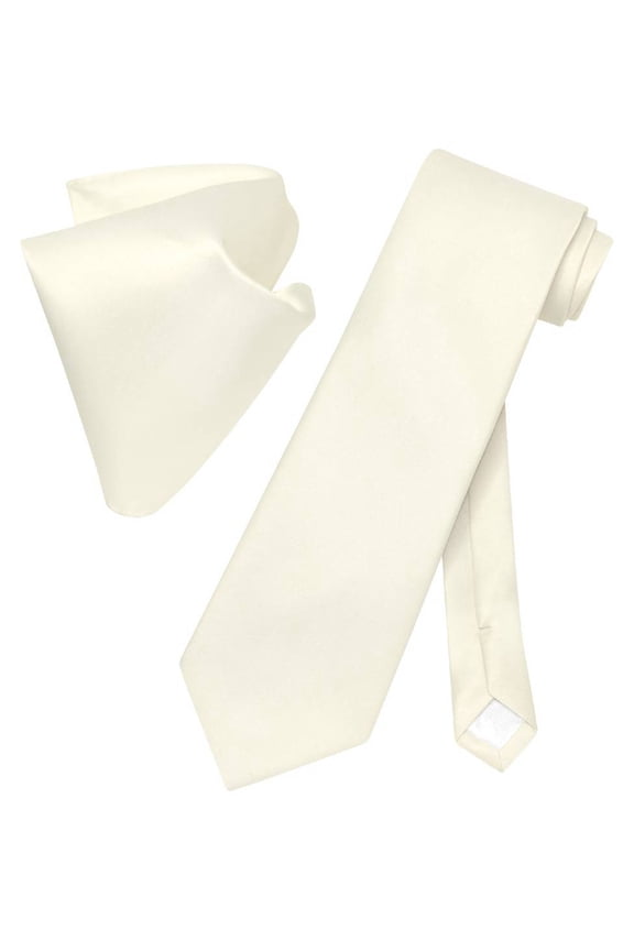 Solid CREAM Color NeckTie & Handkerchief Men's Neck Tie Set