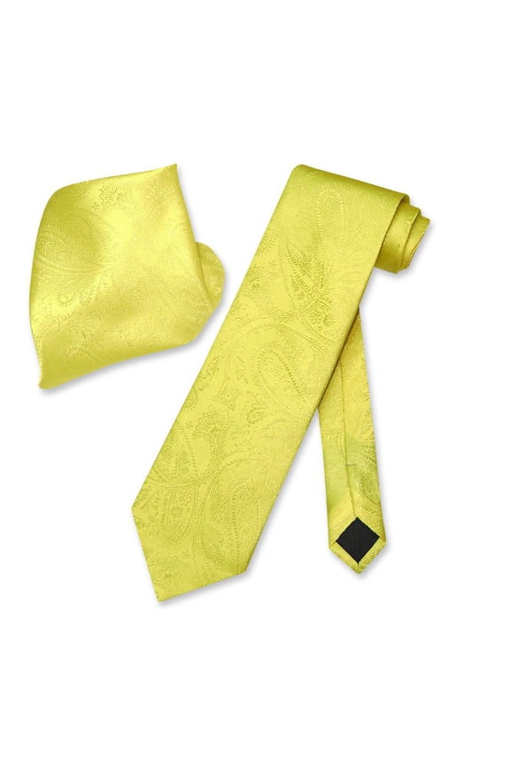Yellow PAISLEY NeckTie & Handkerchief Matching Men's Neck Tie Set