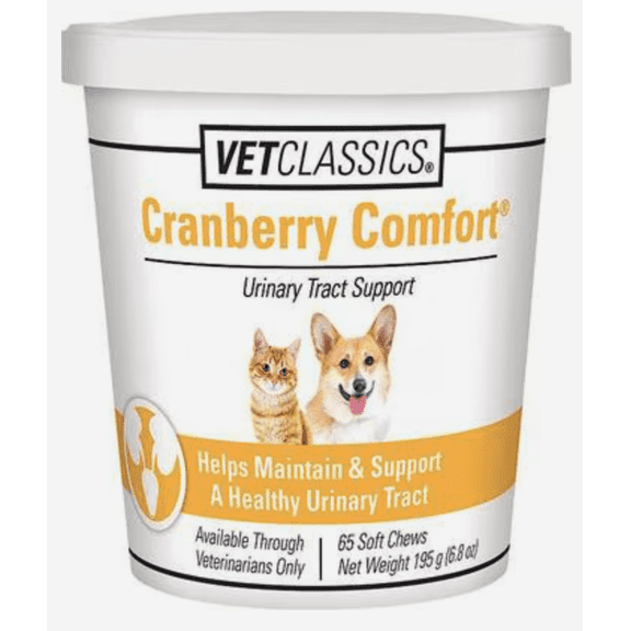 Vet Classics Cranberry Comfort Urinary Tract Support for Dogs and Cats, 65 Soft Chews
