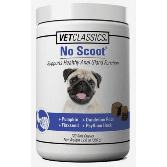 Vet Classics No Scoot Anal Gland Function Support Soft Chews Dog Supplement, 120 count