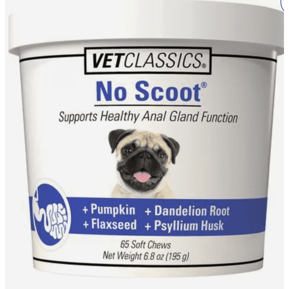 Vet Classics No Scoot Anal Gland Function Support Soft Chews Dog Supplement, 65 count