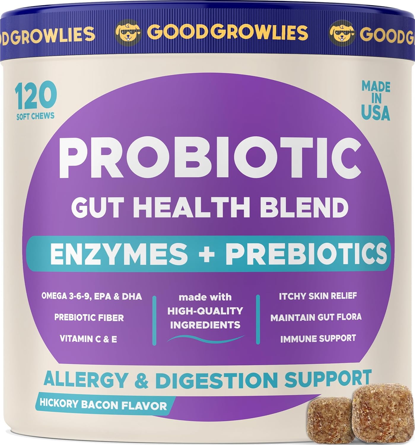 Vet-Created Probiotics & Digestive Enzymes for Dogs | Gut Health & Digestive Function Support | Pumpkin & Omega | Diarrhea, & Seasonal Allergies & Itching | Prebiotic Supplement Chew