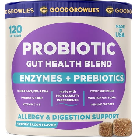 Vet-Created Probiotics & Digestive Enzymes for Dogs | Gut Health & Digestive Function Support | Pumpkin & Omega | Diarrhea, & Seasonal Allergies & Itching | Prebiotic Supplement Chew