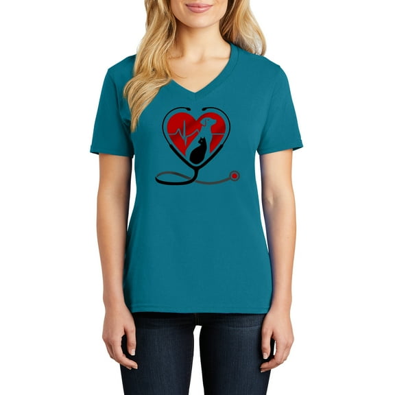 Vet Ladies Big Size Core Cotton V neck T-Shirt - Teal 2XL