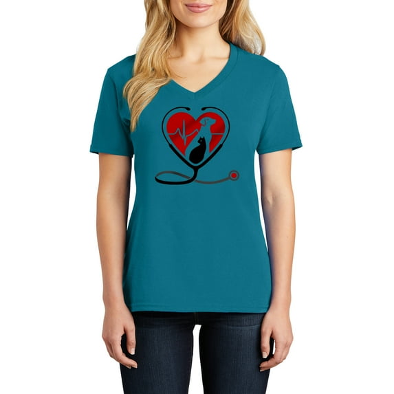 Vet Ladies Big Size Core Cotton V neck T-Shirt - Teal 4XL