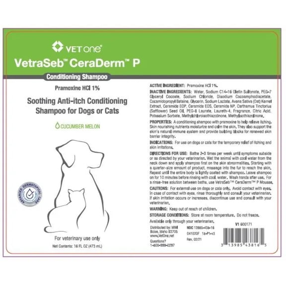 Vet One Vetraseb P Ceraderm Anti-Itch Conditioning Shampoo (old Vetraseb P)