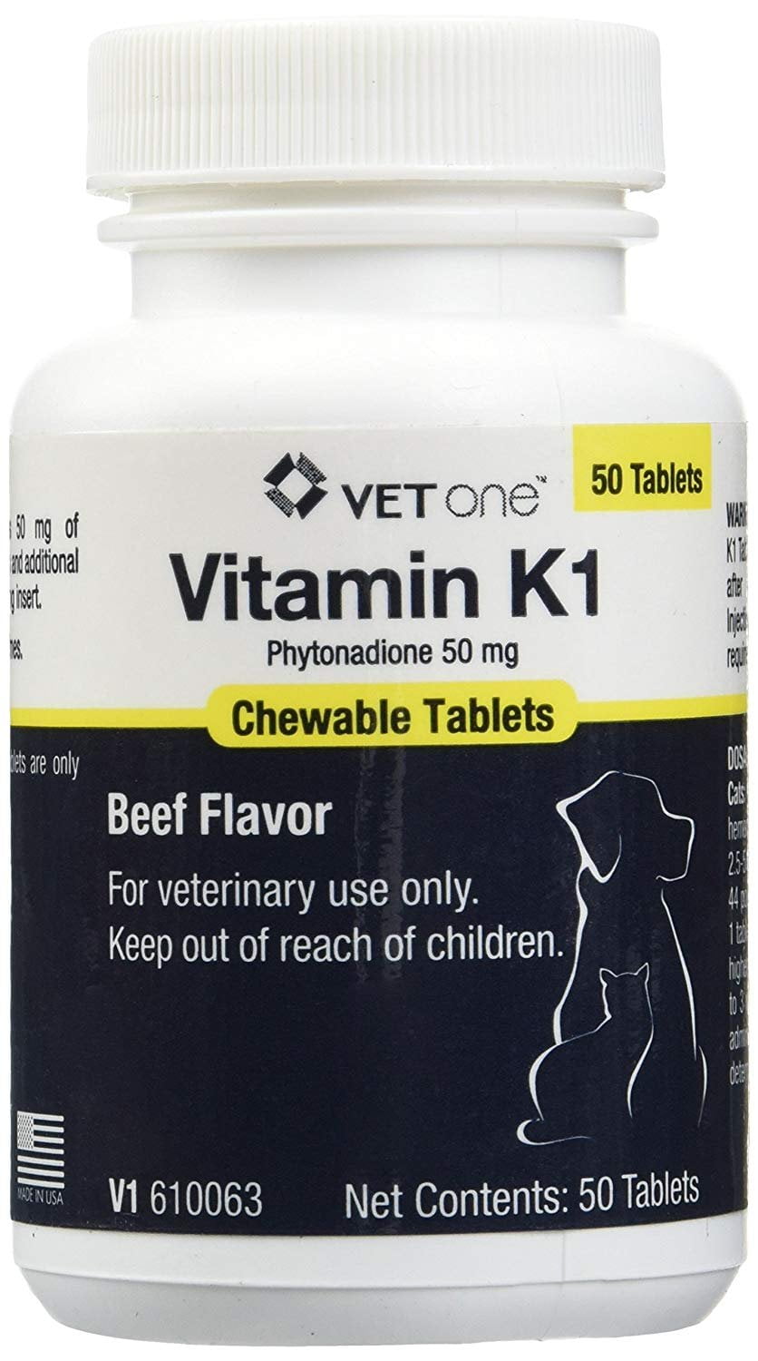 Vet One Vitamin K1 Chewable Tablets, Phytonadione 50mg, 50 Beef Flavor