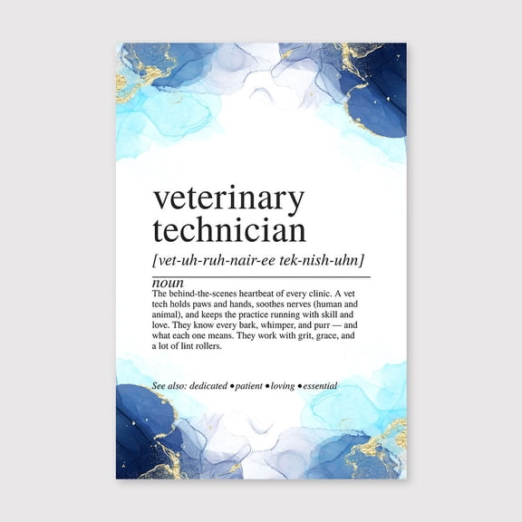 Vet Tech Definition Canvas 8x12 inch, Vet Tech Definition Print: Veterinary Office Wall Art