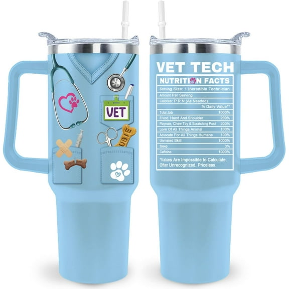 Vet Tech Gifts Vet Tech Tumbler Cup Veterinarian Gift For Men Women 40 Oz Vet Tech Mug With Lid Straw and Handle