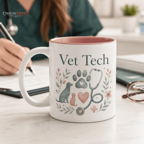Vet Tech Personalized Mug with Paw Print Design, Veterinary Technician Gift