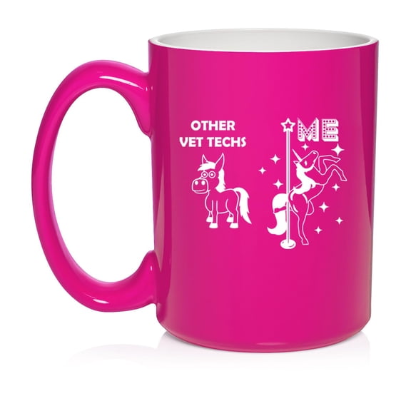 Vet Tech Superstar Unicorn Funny Ceramic Coffee Mug Tea Cup Gift (15oz Hot Pink)