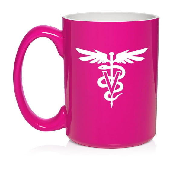 Vet Veterinarian Symbol Ceramic Coffee Mug Tea Cup Gift (15oz Hot Pink)