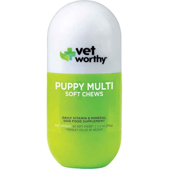 Vet Worthy Puppy Multi Soft Chews- Daily Multivitamin for Dogs - Supports Healthy Growth & Development- Chewable Puppy Multivitamin for Energy Boost and Immunity- Multi Vitamins for Dogs- 60 Count