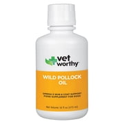 Vet Worthy Wild Pollock Oil for Dogs - All Natural Dog Supplement to Promote Skin and Coat, Heart, and Immune System Support - Liquid Fish Oil for Dogs - Easy to Use Mess-Free Bottle - 16 fl oz