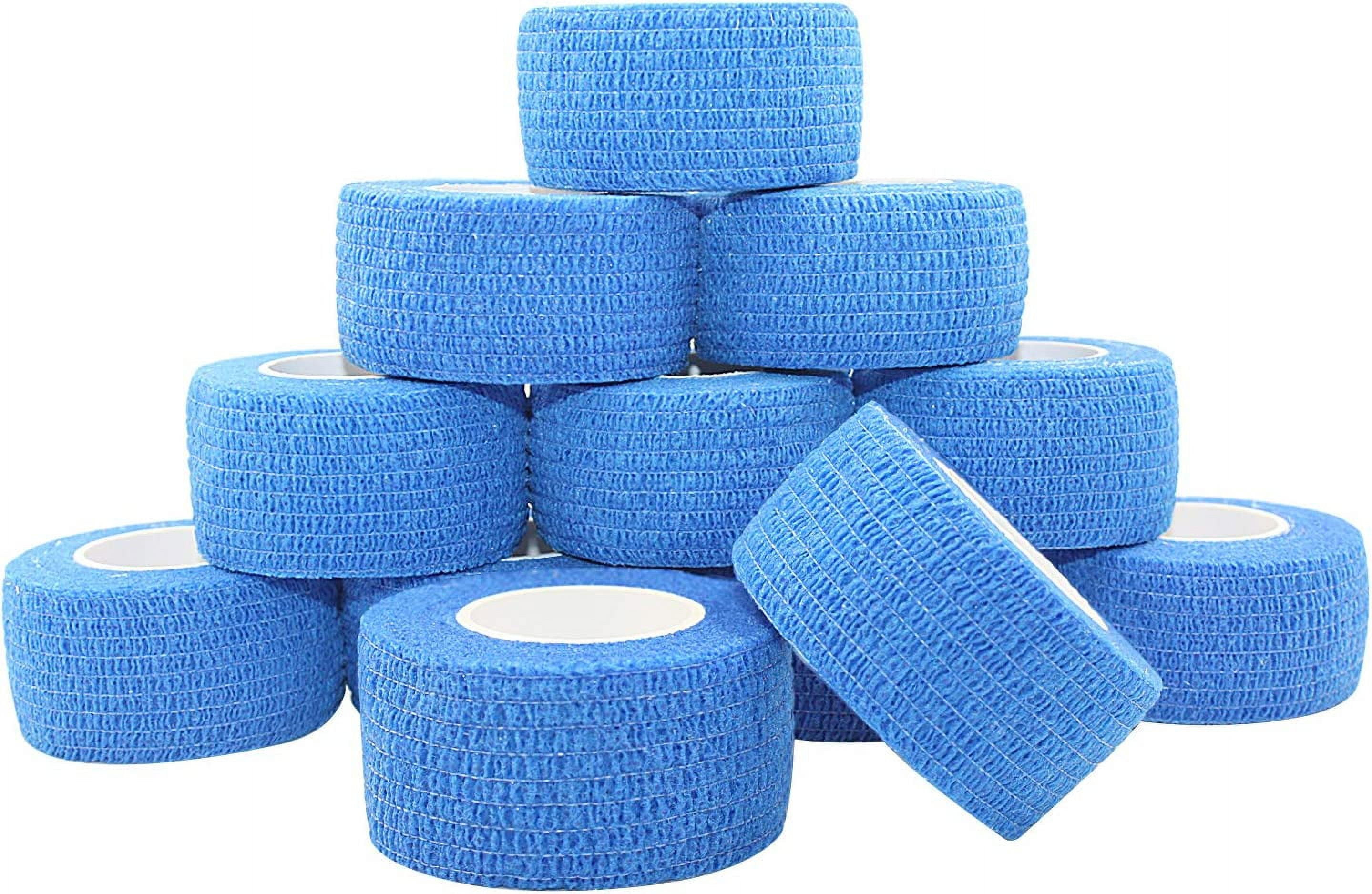 Vet Wrap Medical Tape For Skin Bandage Tape Vet Tape 1 inch x 12 Pack Blue Cohesive Bandage Fabric Self Sticking Bandage Wrap Self Adhering Bandage Waterproof Wrap Bandage Self Adhesive Tape