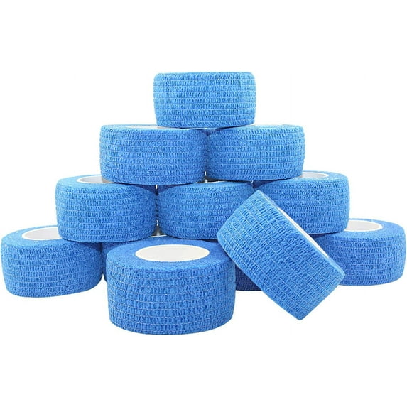 Vet Wrap Medical Tape For Skin Bandage Tape Vet Tape 1 inch x 12 Pack Blue Cohesive Bandage Fabric Self Sticking Bandage Wrap Self Adhering Bandage Waterproof Wrap Bandage Self Adhesive Tape