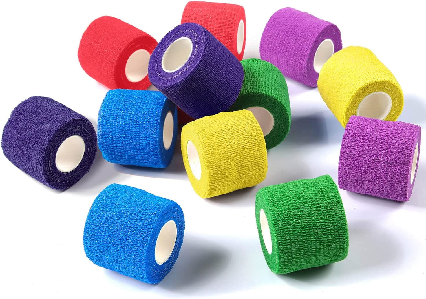 Vet Wrap - Self-Adherent Gauze Rolls, Cohesive Bandage for Pets, 2 Inch x 12 Rolls (6 Colors)