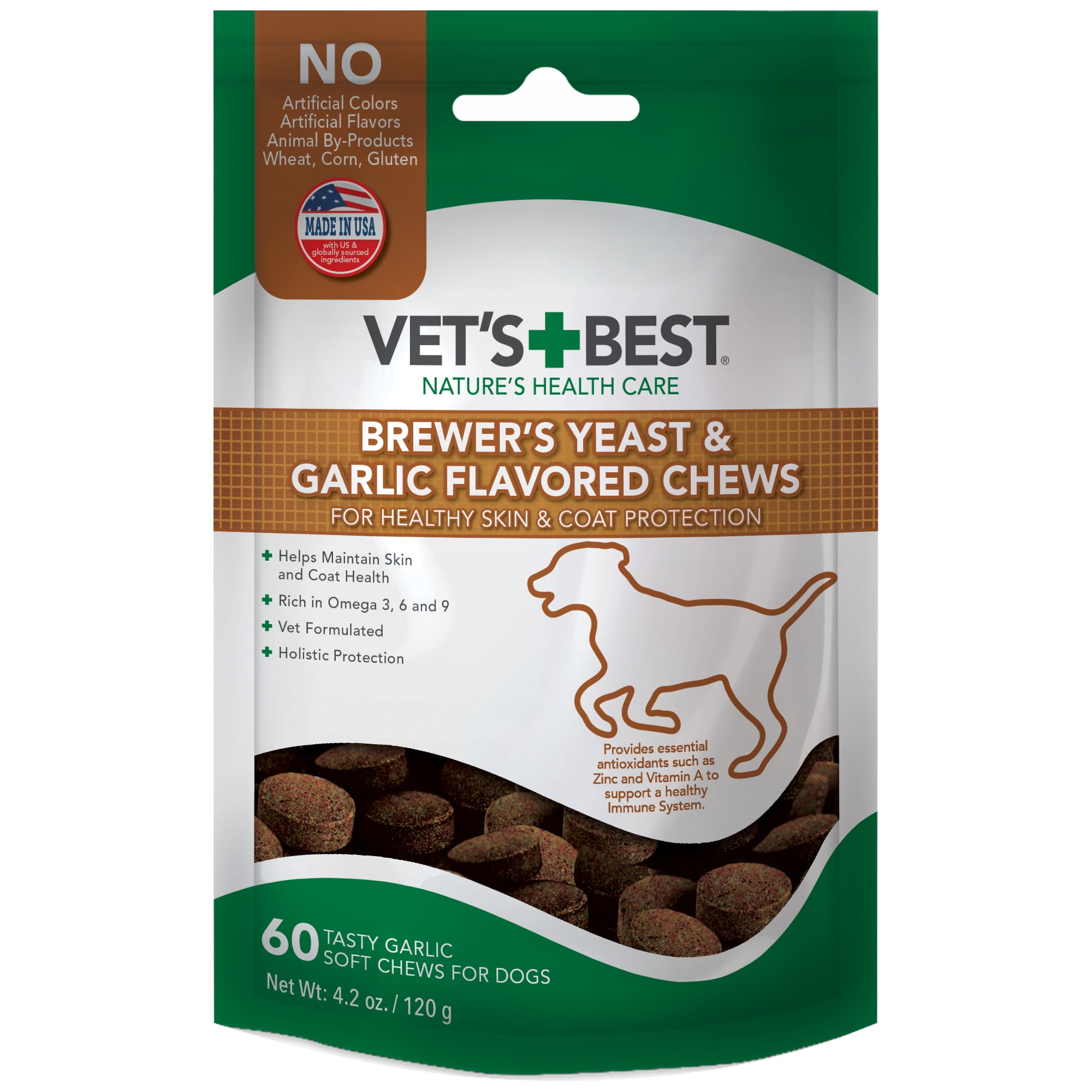 Vet's Best Brewer's Yeast and Garlic Chews for Healthy Skin and Coat - 60 Count