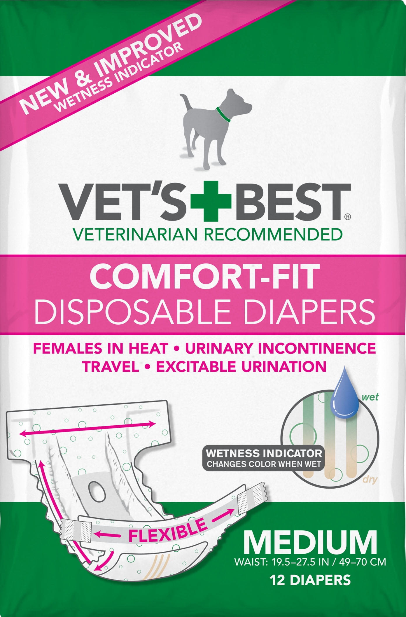 Vet's Best Comfort Fit Disposable Female Diapers for Dogs - Medium - 12 Count