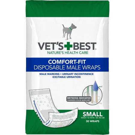 Vet’s Best Comfort Fit Disposable Male Dog Diapers - Absorbent Male Wraps with Leak Proof Fit  - Small, 30 Count