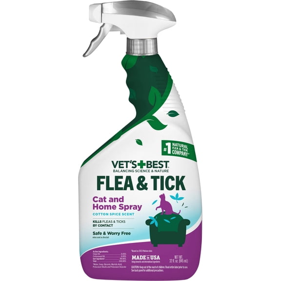 Vet's Best Flea Tick Cat and Home Spray Cotton Spice Scent, 1ea/32 oz
