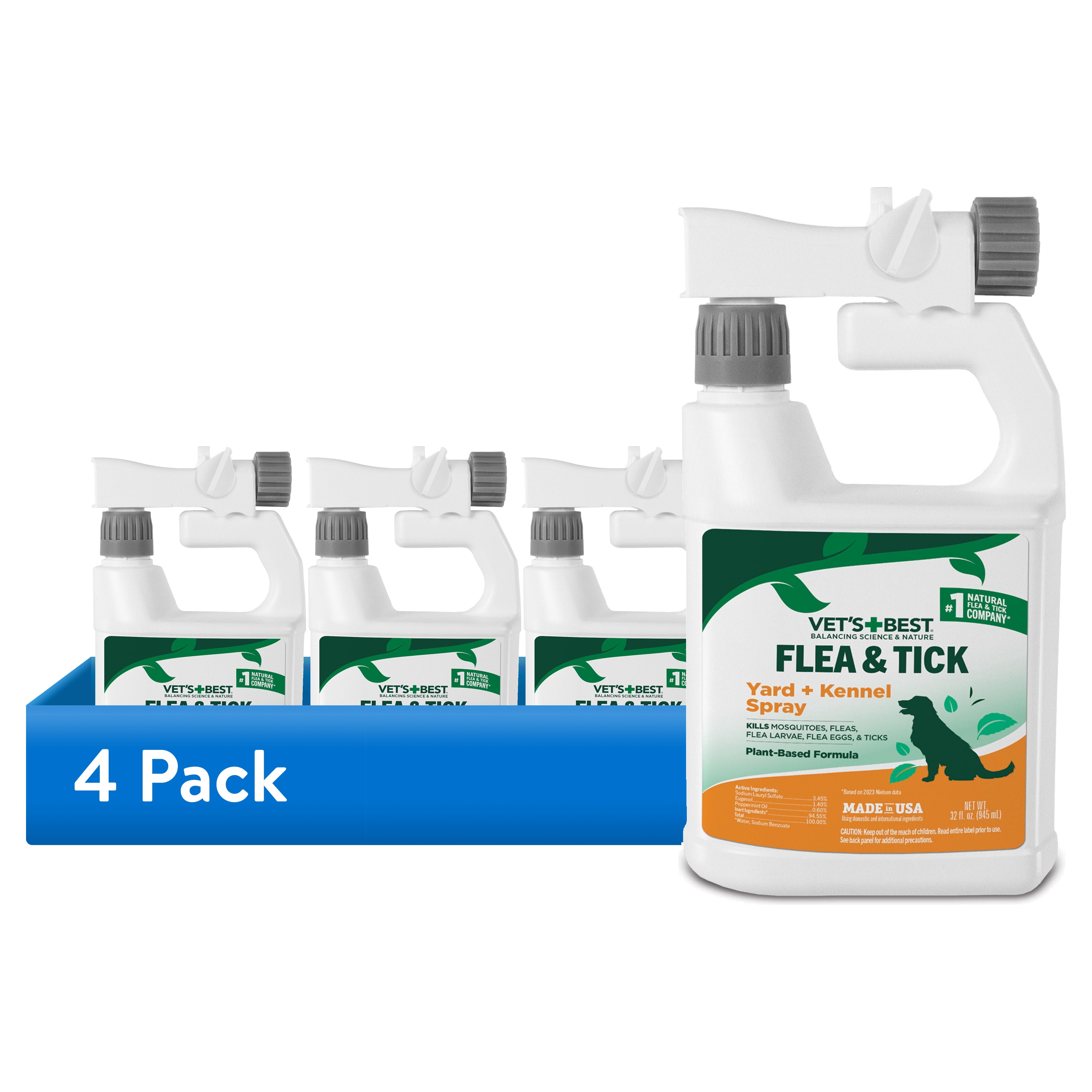 (4 pack) Vet's Best Flea and Tick Yard and Kennel Spray for Dogs - 32oz.