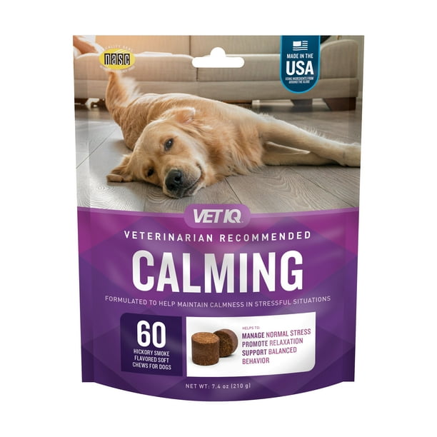 VetIQ Calming Supplement for Dogs, Hickory Smoke Flavored Soft Chews, 7.4 oz, 60 Count