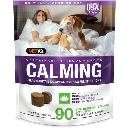 VetIQ Calming Supplement for Dogs, Hickory Smoke Flavored Soft Chews, 90 Count, 11.1 oz