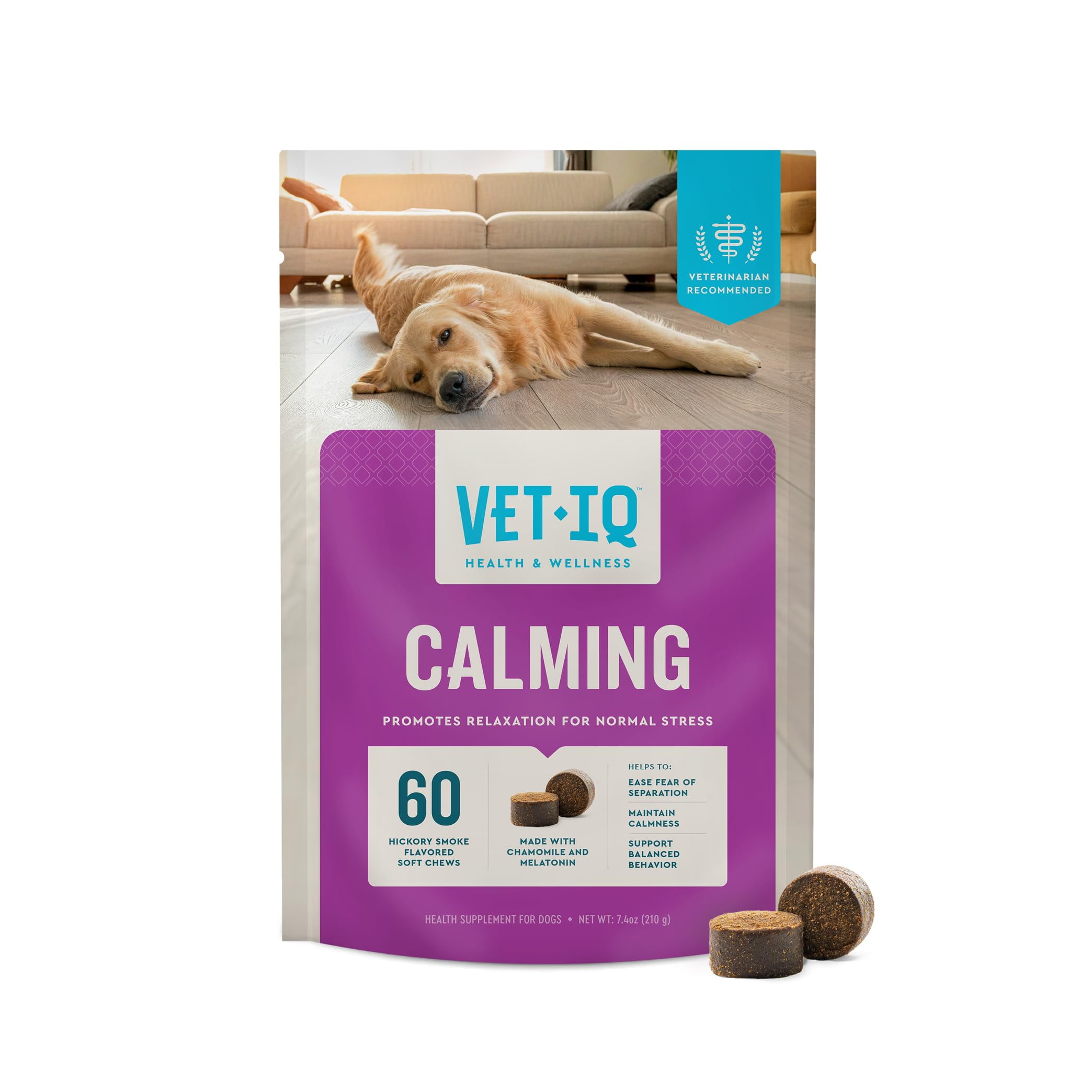 VetIQ Calming Support Supplement for Dogs, ATT1Calming Chews Help Manage Stress and Promote Relaxation, Anxiety Relief for Dogs, Made in The USA, 60 Count