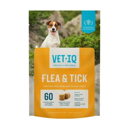 VetIQ Flea & Tick Supplement for Dogs, Hickory Smoke Flavored Chews, 60 Count