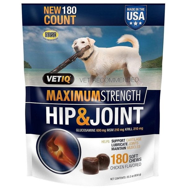 VetIQ Hip & Joint Supplement for Dogs, Chicken Flavored Soft Chews, 180