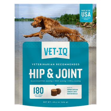 VetIQ Hip & Joint Supplement for Dogs, Chicken Flavored Soft Chews, 22.2 oz, 180 Count