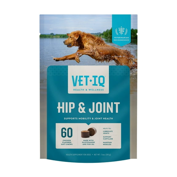 VetIQ Hip & Joint Supplement for Dogs, Chicken Flavored Soft Chews, 7.4 oz, 60 Count