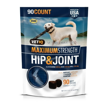 VetIQ Hip & Joint Supplement for Dogs, Chicken Flavored Soft Chews, 90 Count