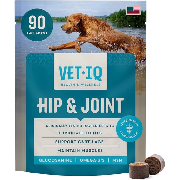 VetIQ Hip & Joint Supplement for Dogs, Chicken Flavored Soft Chews, 90 Count