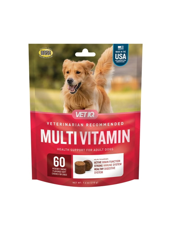 VetIQ Multi Vitamin Supplement for Dogs, Hickory Smoke Flavored Soft Chews, 7.4 oz, 60 Count