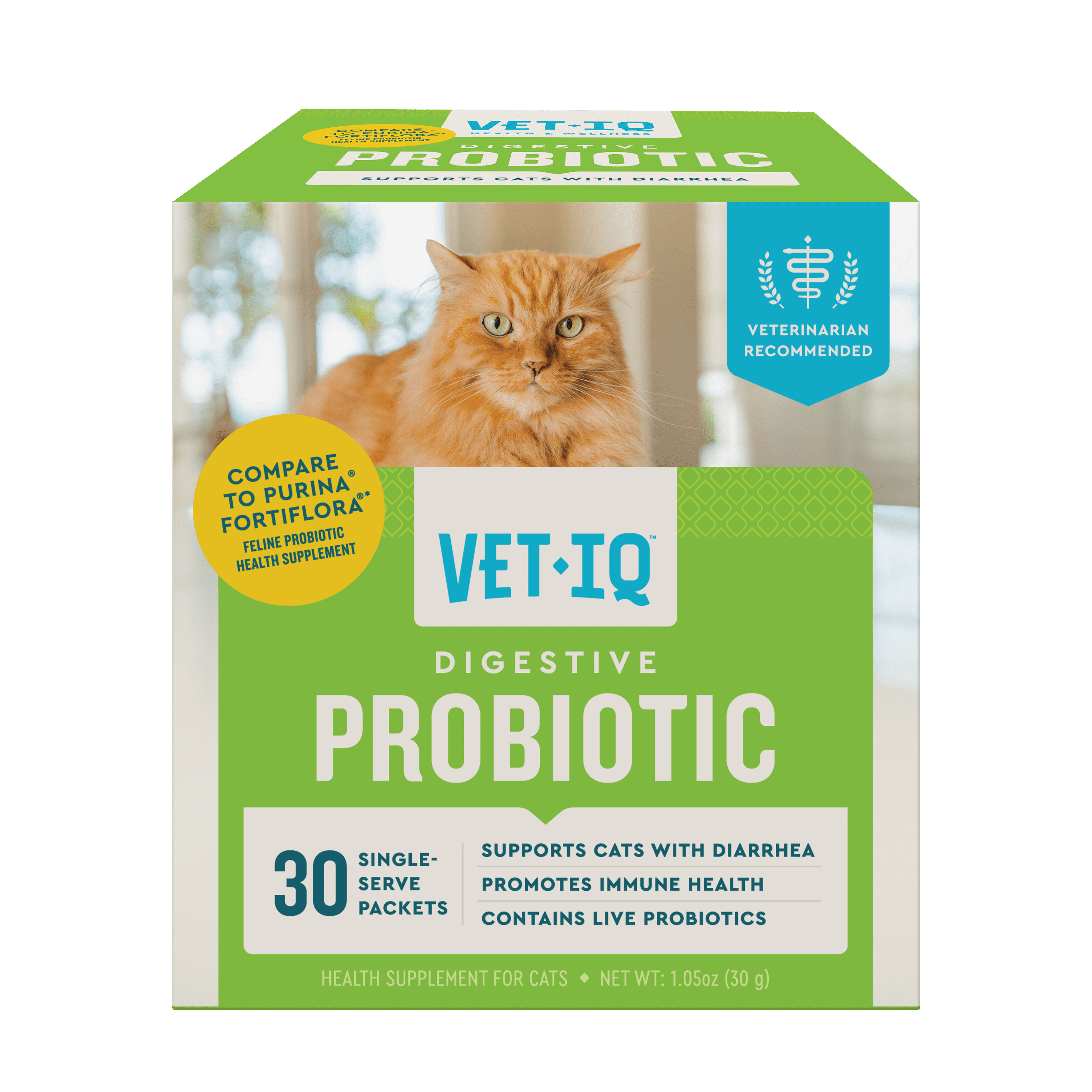 VetIQ Probiotic Cat Powder Supplement for Digestive Health, 30 Packets