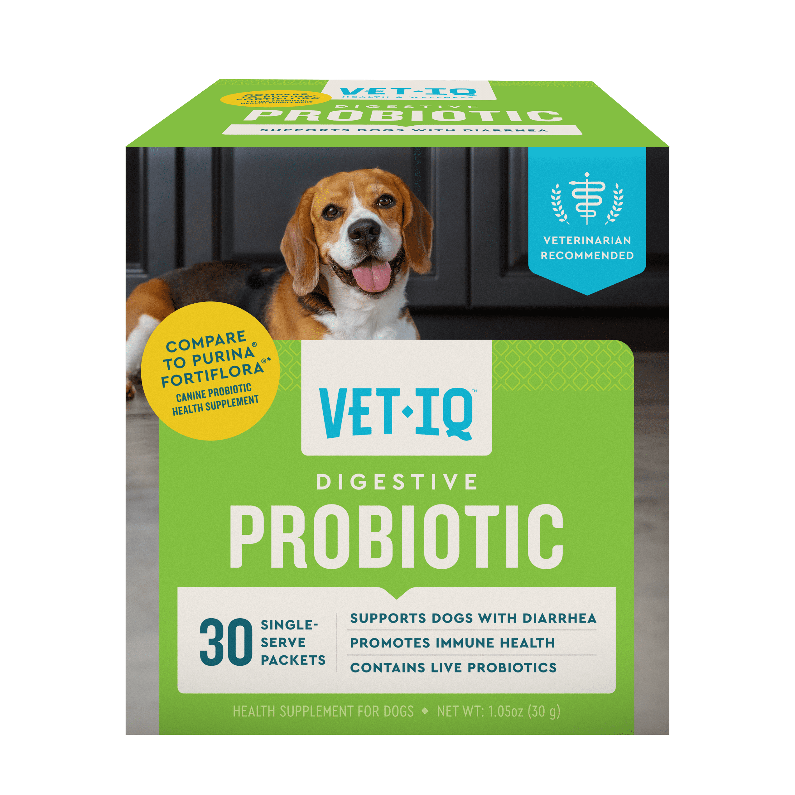 VetIQ Probiotic Dog Supplement for Digestive Health, Powder Supplement, 30 Packets