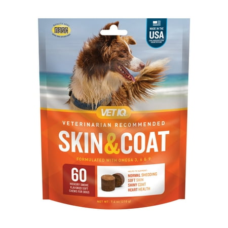 VetIQ Skin & Coat Supplement for Dogs, Hickory Smoke Flavored Soft Chews, 60 Count