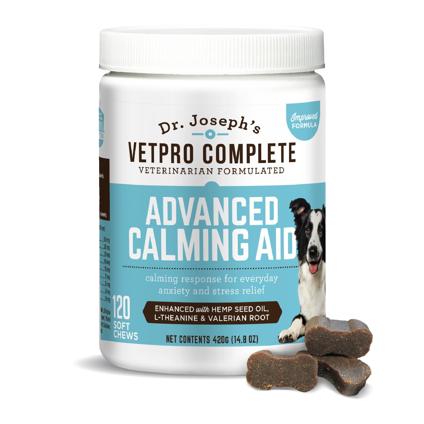 VetPro Advanced Calming Aid, Dog Anxiety Treats, Enhanced with Organic Hemp Seed Oil, Veterinarian Formulated Dog Calming Treats